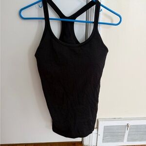 Lululemon Women's Black Ribbed Racerback Tank Top with built in bra.